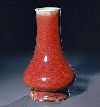 郎窑红釉穿带直口瓶